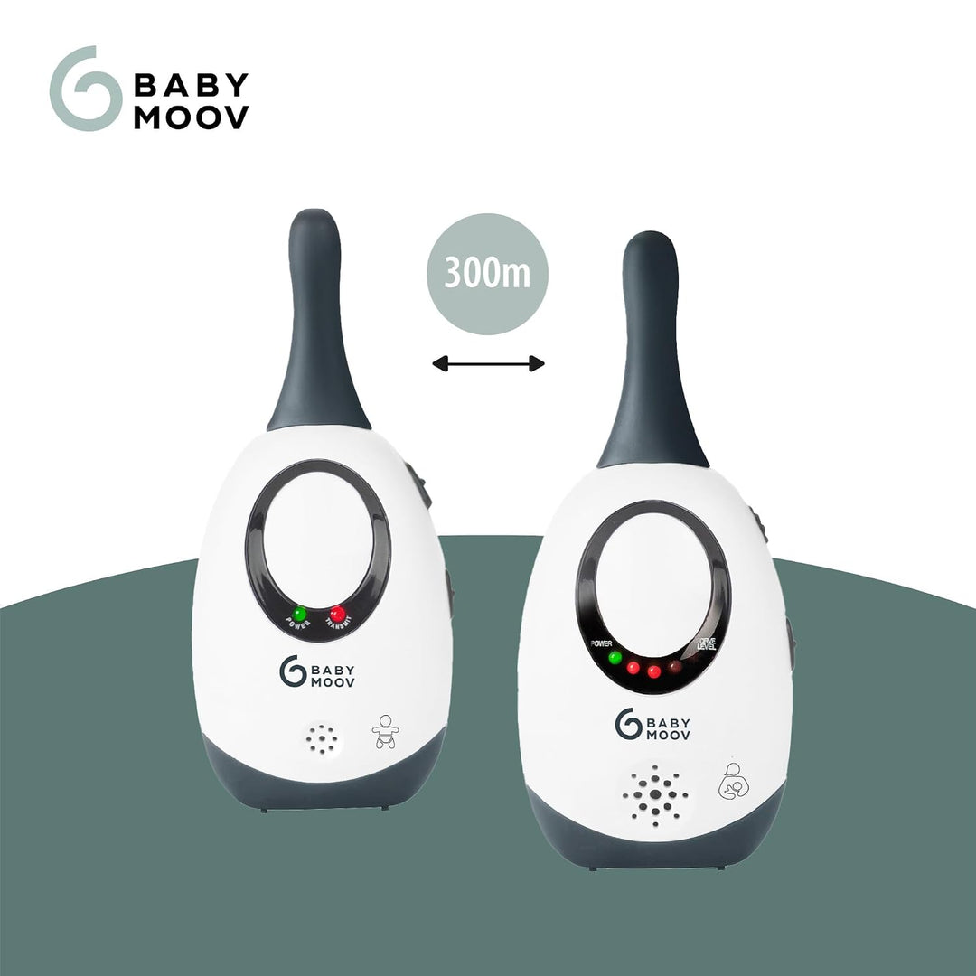 Babymoov Babyphone Simply Care (inkl. 2 Adapter) - analog, strahlungsarm, 300m Reichweite Weiss/Schw