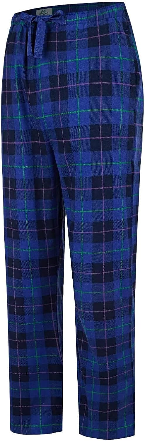 GLOBAL Herren Schlafanzughose 100% Baumwolle Flanell S Rot Kariert &amp; Blau Kariert, S Rot Kariert &amp; B