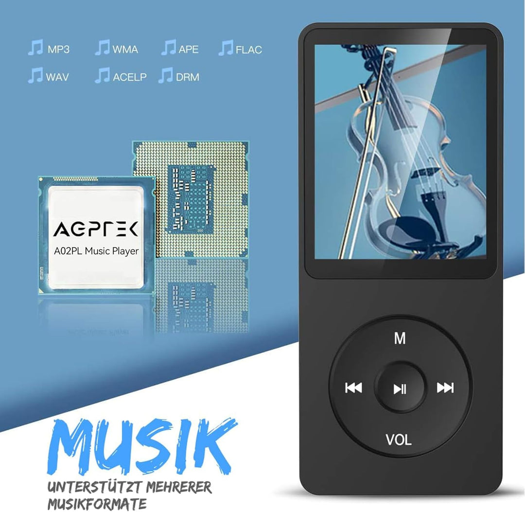 AGPTEK 64 GB Klassischer MP3 Player, 70 Stunden Akkulaufzeit tragbare HiFi Musik Player mit Kopfhöre