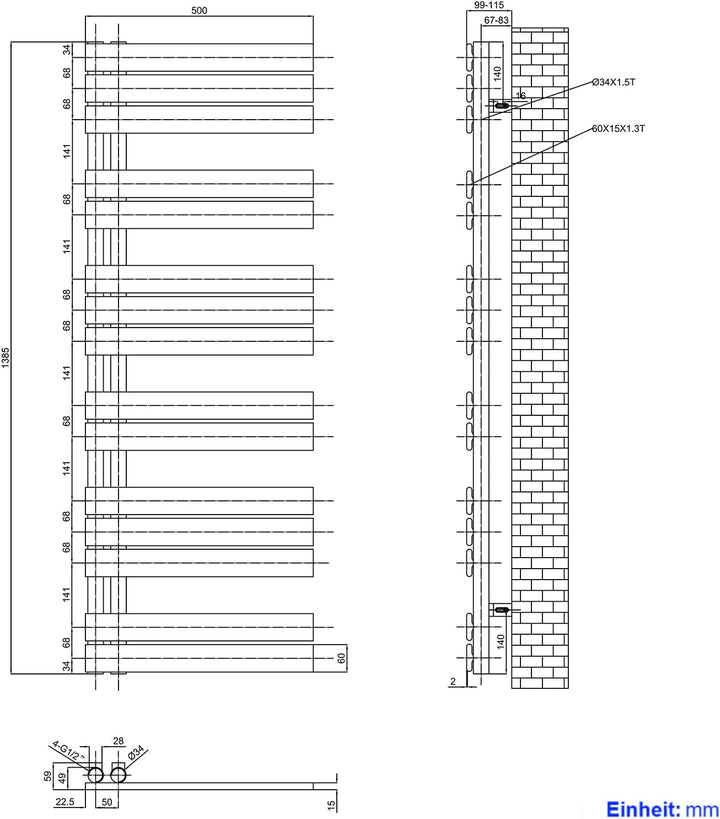 Heilmetz Badheizkörper Flach Design Heizkörper Handtuchtrockner für Badezimmer Handtuchheizkörper mi