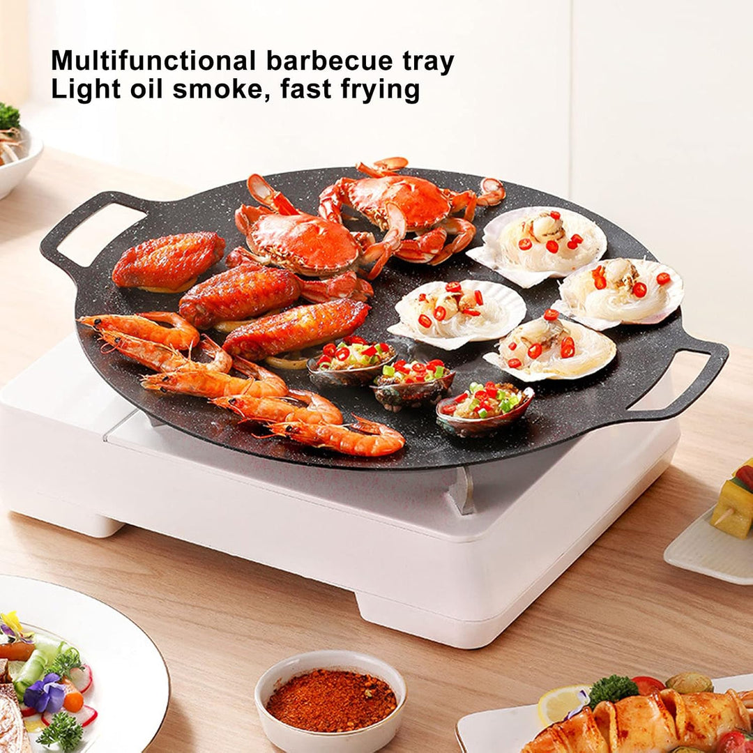 TOPINCN Runde BBQ Griddler Koreanisch, Griddleplatten Kochgeschirr BBQ Grillpfanne für Herdplatte Ru
