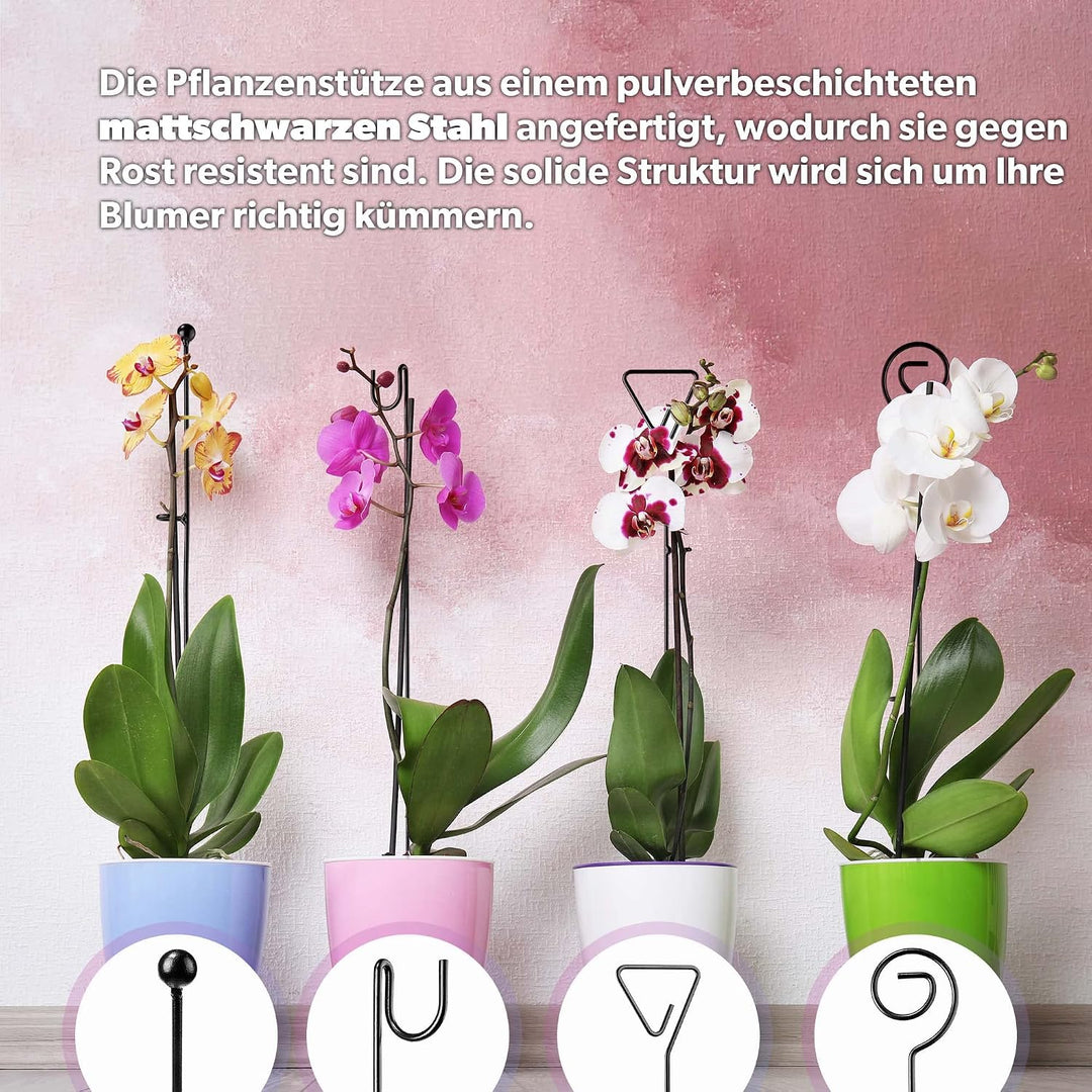 KADAX 10er Set Blumenstütze, Pflanzenstütze aus Stahl, Höhe: 50 cm, dekorative Stützstäbe für Orchid