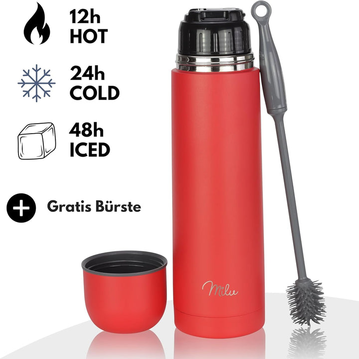 Milu Thermosflasche Thermoskanne Isolierflasche 1L, 750ml, 500ml - Isolierte Edelstahl Trinkflasche,