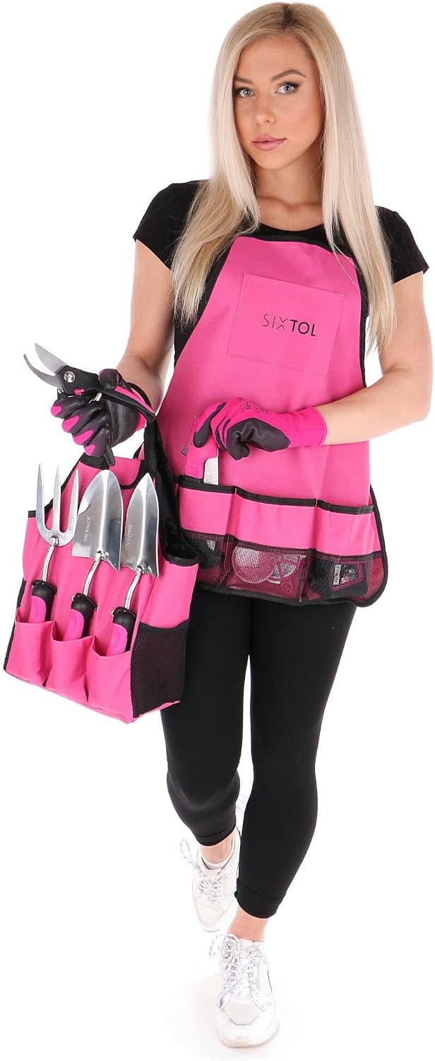 SIXTOL Garden PINK 12 Gartenwerkzeug Set | 12 STK. Garten Zubehör aus Edelstahl | Praktische Gartens