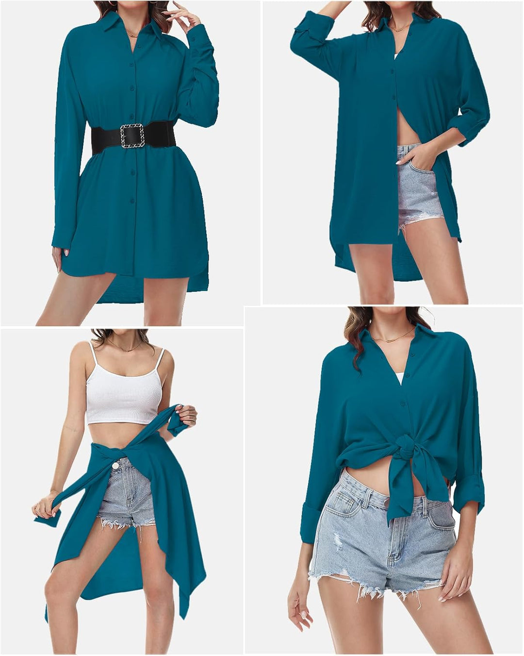 Damen Bluse V-Ausschnitt Hemdbluse Langarm Lässiges Hemd zum Knöpfen Langarmshirt Casual Oberteile A