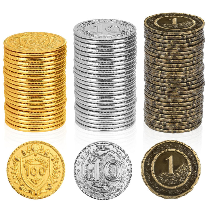 Byhoo 150 PCS Metall DND Münzen, 1,2“ Gold Silber Kupfer Token mit Nennwert für Brettspiel und Table