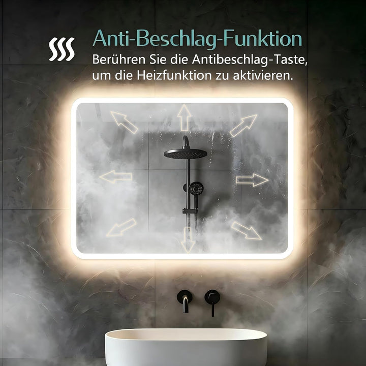 MIQU Badspiegel LED 80 x 60 cm Badezimmerspiegel mit Beleuchtung warmweiss/kaltweiss dimmbar Lichtsp