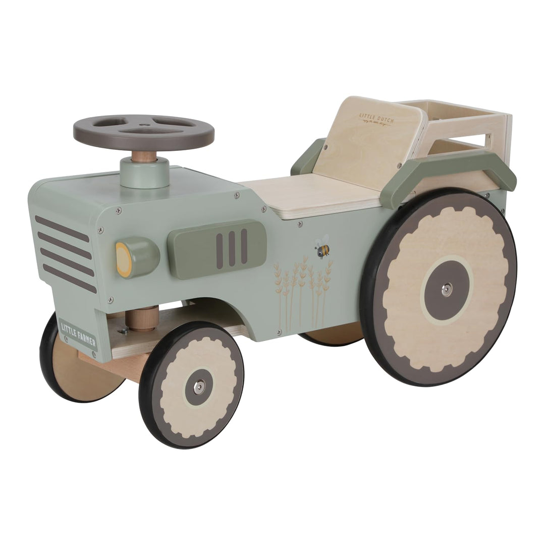 Little Dutch Traktor Rutschfahrzeug mit Lenkrad Holz Kinder Laufrad grün - Little Farm