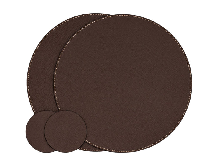 Nikalaz Rund Platzsets und Untersetzer aus Recyceltem Leder, 2 Stück Tischsets, Platzdeckchen 33 cm