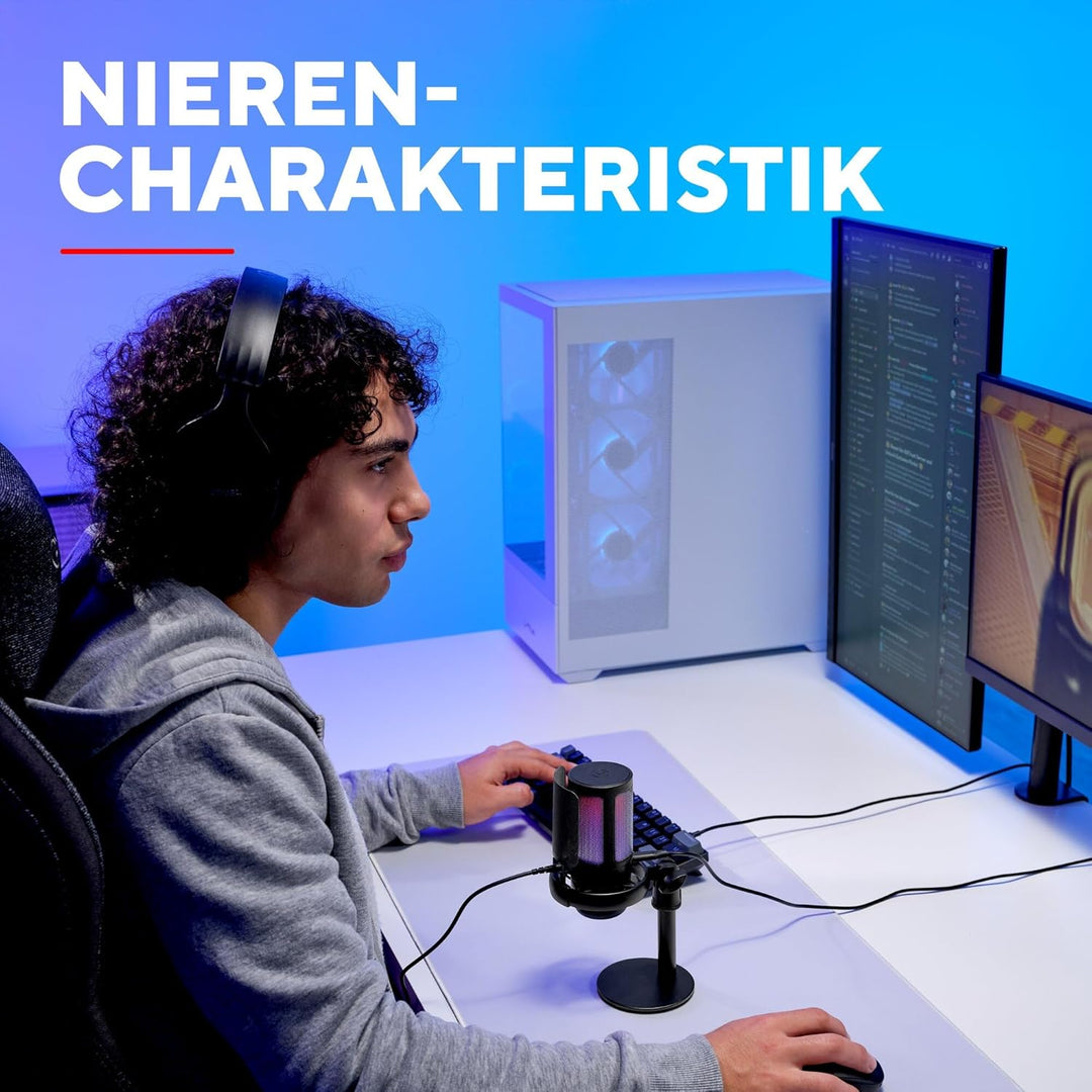 GXTrust Ruan USB Gaming Mikrofon mit RGB Beleuchtung, Schwarz | Nierencharakteristik, Pop-Filter, St