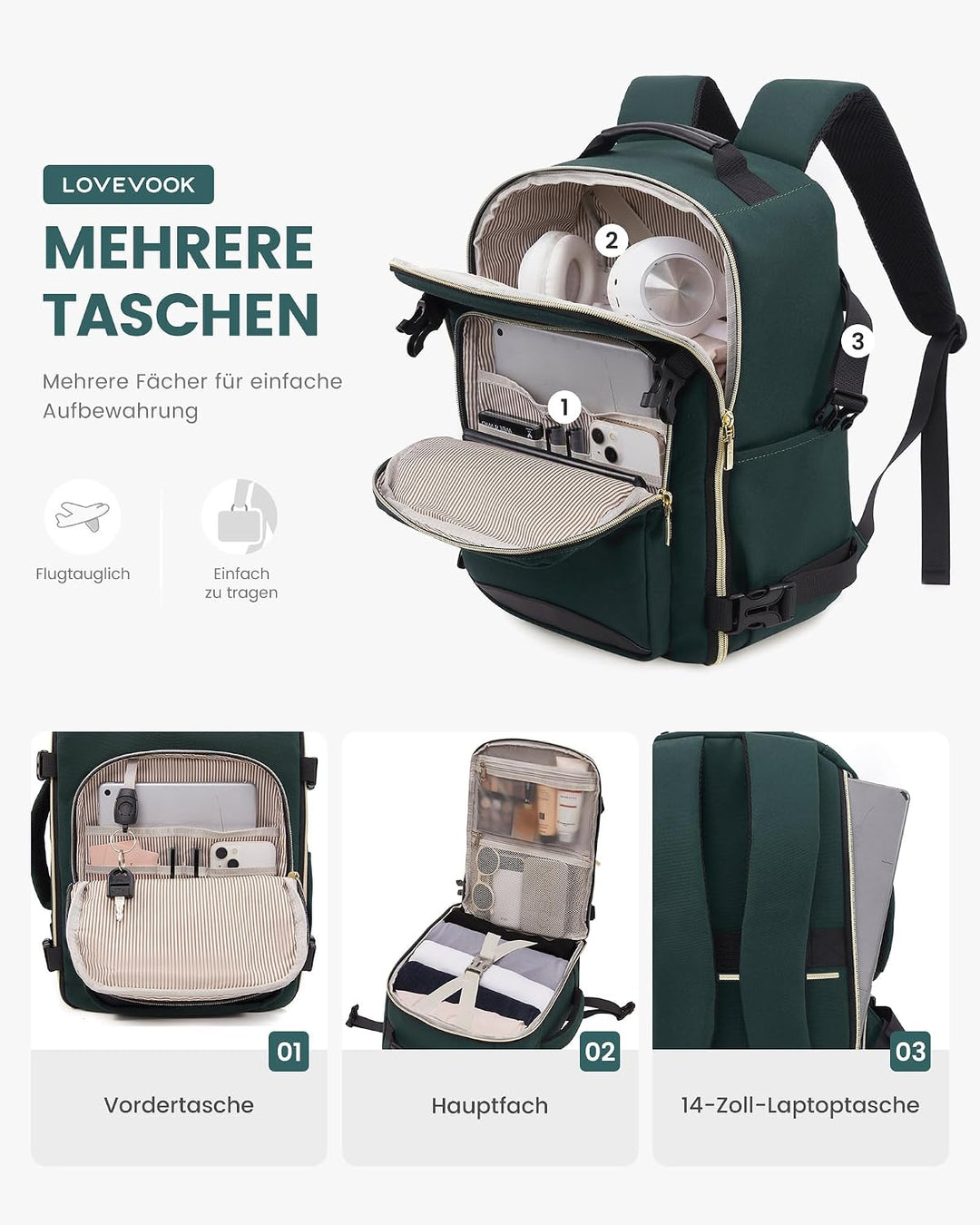 LOVEVOOK Handgepäck 40x30x20 für Ryanair, Kleiner Handgepäck Rucksack Tasche Reiserucksack Flugzeug,
