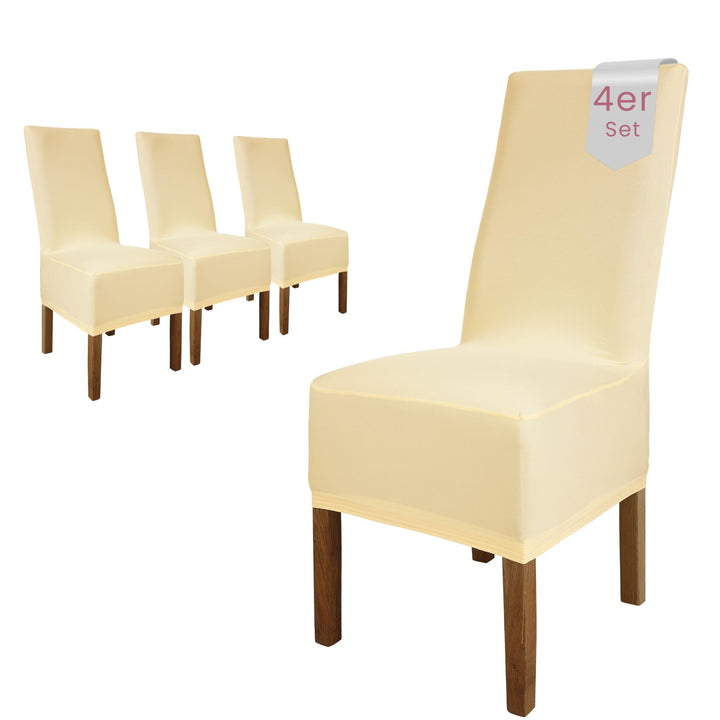 Scheffler Home Stuhlhussen 4er Set Creme Lena – Stretch Stuhlbezüge für Polsterstühle und Esszimmers