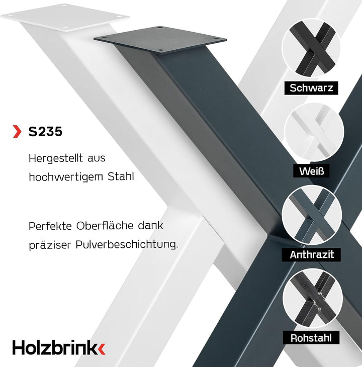 HOLZBRINK Tischbeine Metall Weiss X-Form | Design Tischkufen/Tischgestell für Couchtisch, Esstisch,