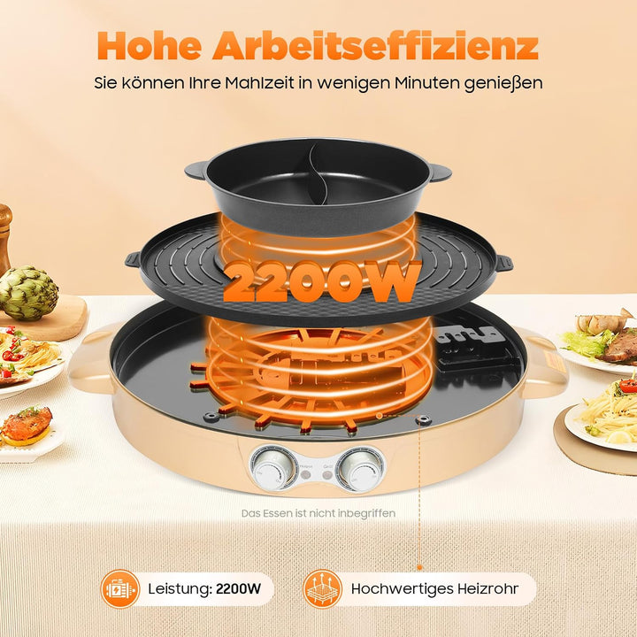 2000W Elektrische Topf Hotpots, 2 in 1 Hotpot und Grillofen, Mehrzweck-Elektrisches Topf