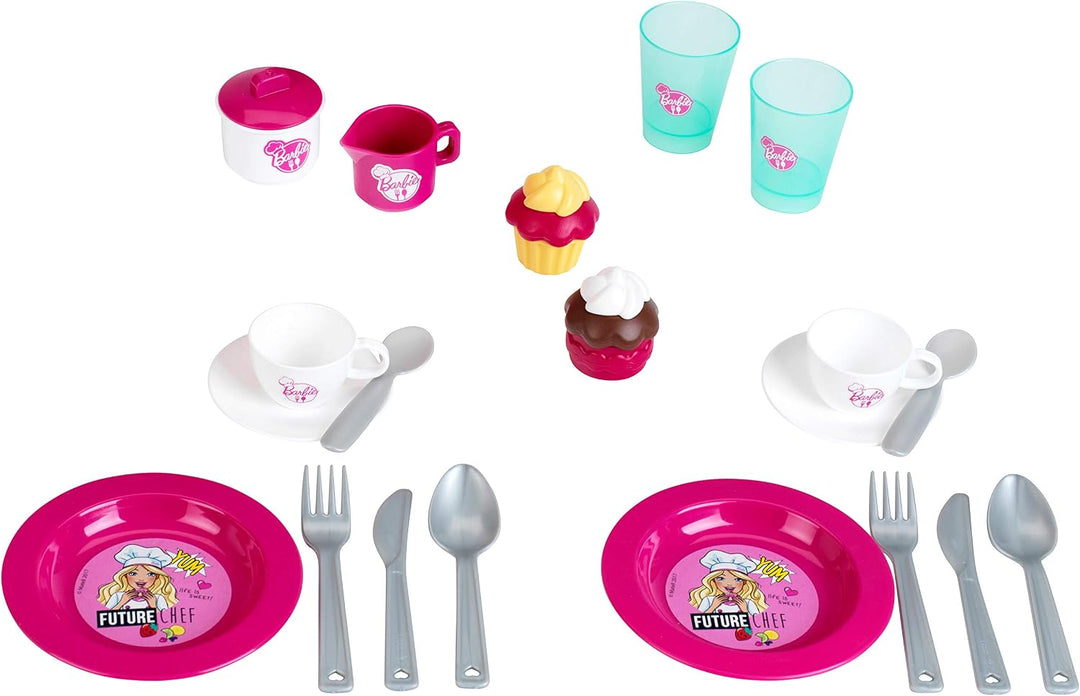 Theo Klein 9527 Barbie Picknickkorb I Robuster Spielzeug-Korb voll Buntem Geschirr und Cupcakes für