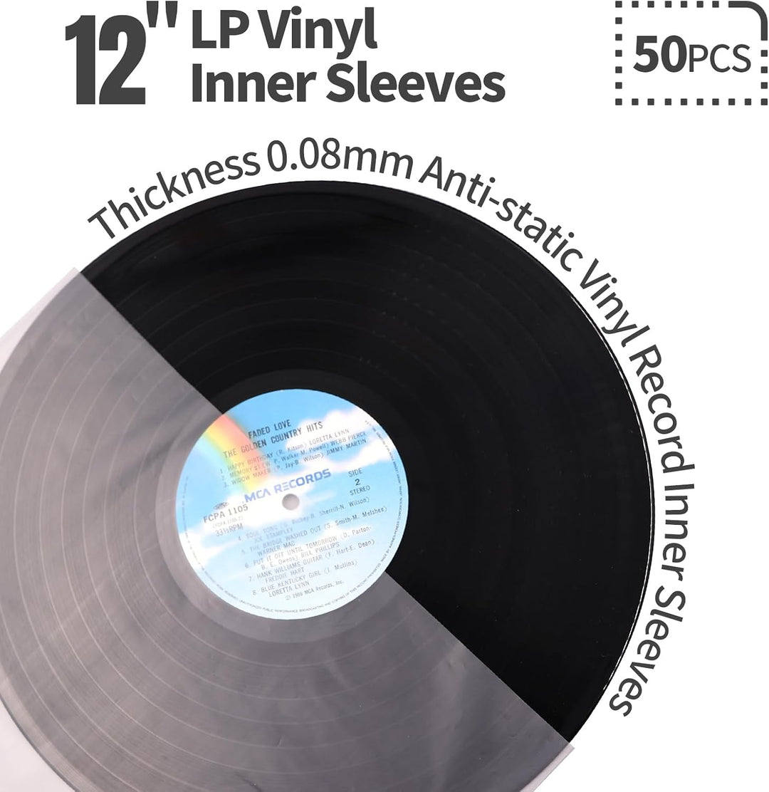 LP Innenhüllen aus Vinyl, transparent, antistatisch, Kunststoff, runde Unterseite, 30,5 cm, 50 Stück