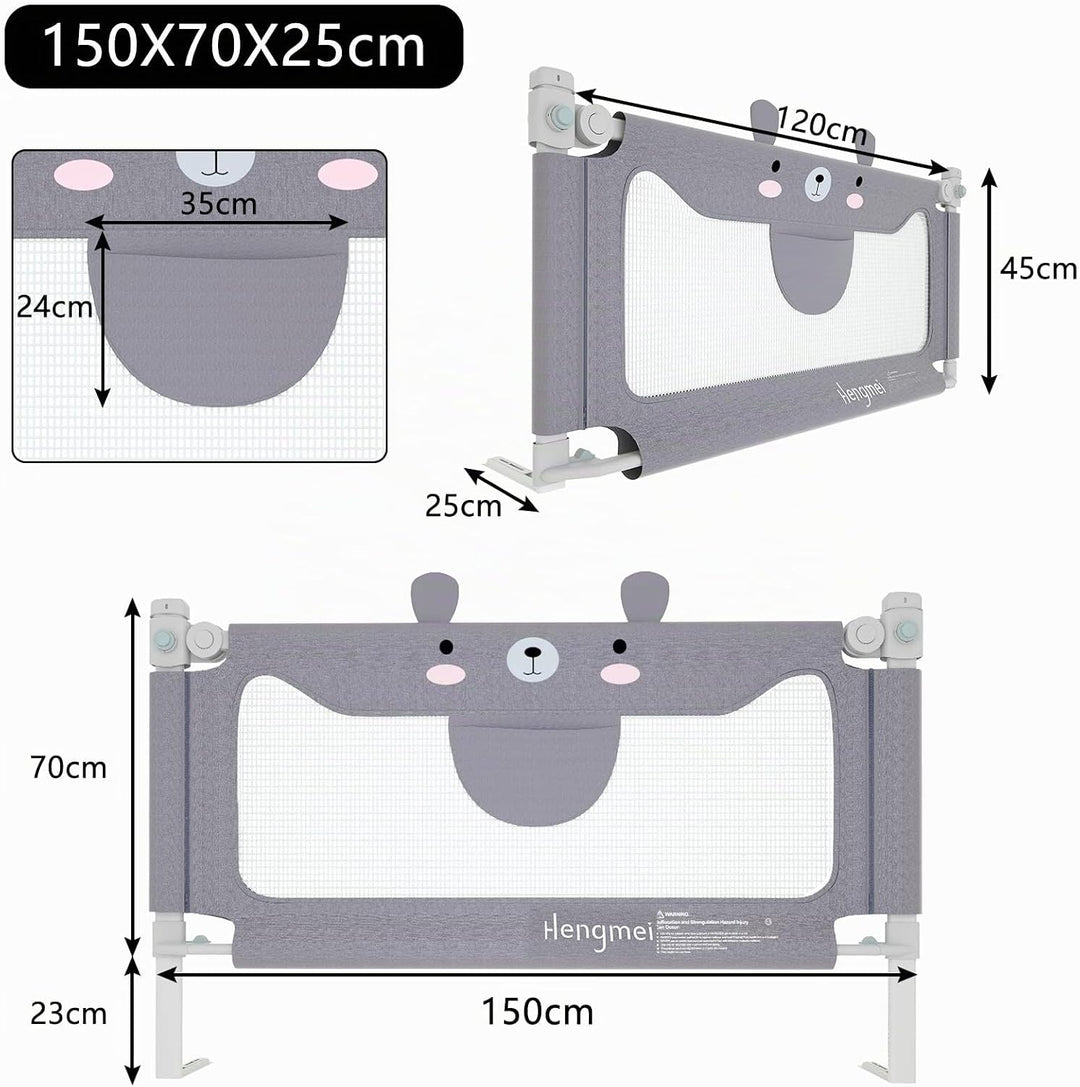 HENGMEI Bettgitter Bettschutzgitter Kinderbettgitter 150cm Babybettgitter Rausfallschutz höhenverste