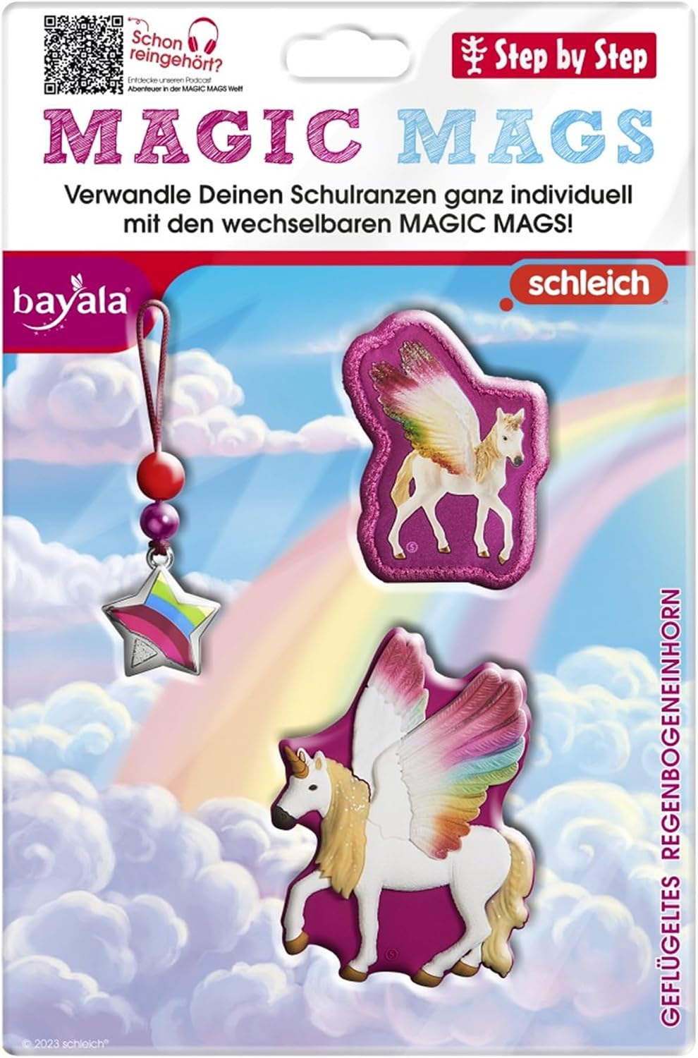 Step by Step Magic MAGS Schleich bayala® Regenbogeneinhorn, rosa, 3-TLG, 2 Magnet-Applikationen &amp; 1