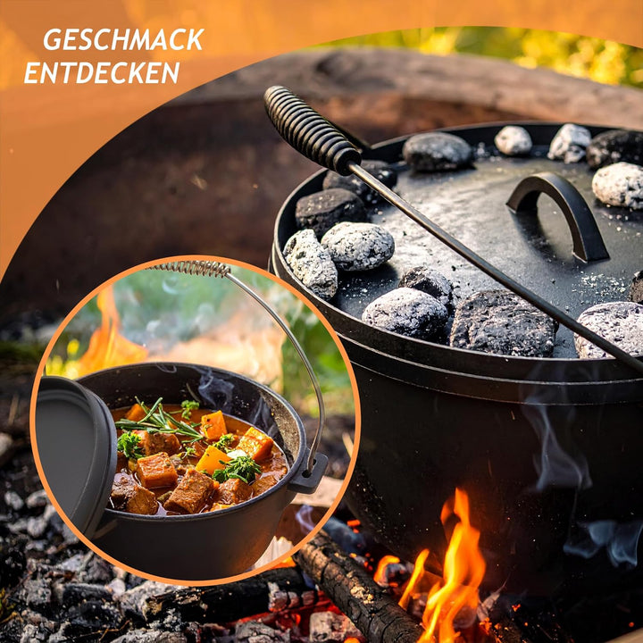 Rin &amp; Rut Dutch Oven aus Gusseisen - 25 cm, 3.9L I Temperaturbeständig bis 400°C, mit Flanschdeckel,