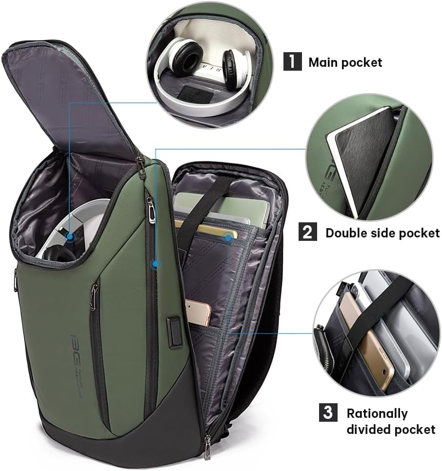 BANGE Business-Smart-Rucksack, wasserdicht, 39,6 cm (15,6 Zoll), Laptop-Rucksack mit USB-Ladeanschlu