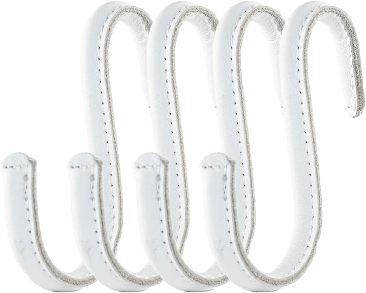 Brute Strength - S-Haken mit Vollnarbenleder umwickelt - 6 Stück - Weiss mit weissen Nähten - 10 cm