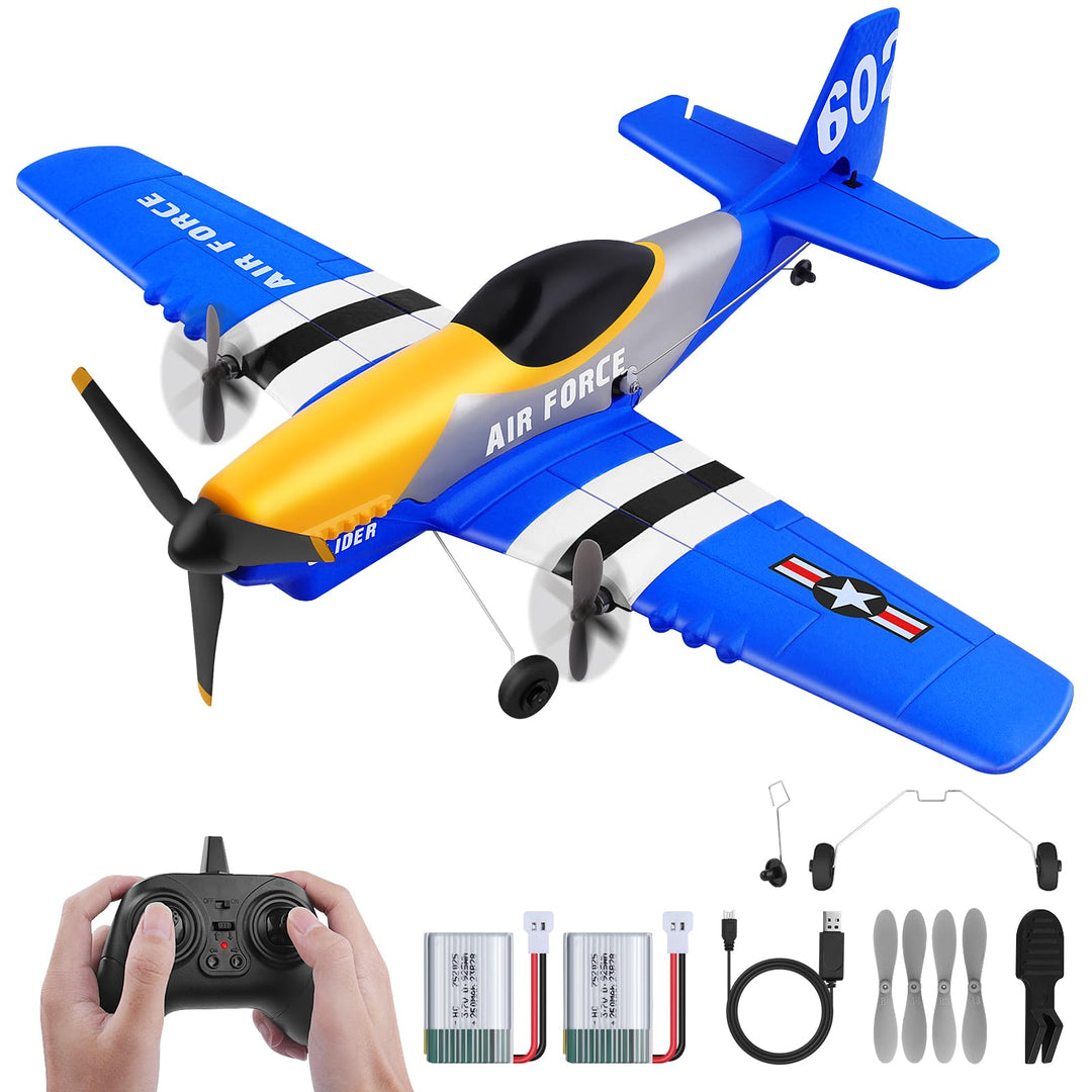 Henakmsl RC Flugzeug, 3 Kanal 2.4GHz RC Flugzeug P51D Mustang Fighter Spielzeug mit 2 Batterien, Fer