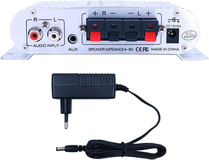 LP-808 Tragbarer 12-V-MiNi-HiFi-Verstärker mit 3-A-Netzteil für Autotelefon zu Hause - Silber