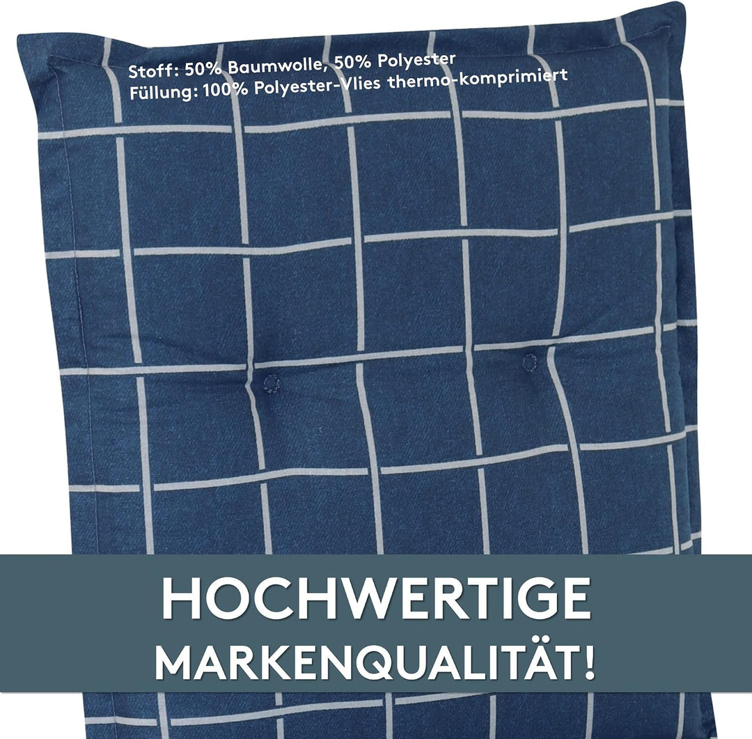 LILENO HOME Gartenstuhl Auflagen als [1er Set - Niedriglehner] in Yacht-Karo Dunkelblau - Bequeme Li