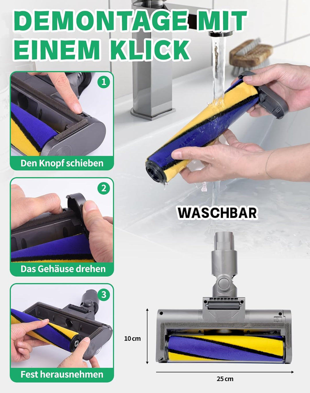 Bürste Kompatibel Mit Dyson V7 V8 V10 V11 V15 Staubsaugerbürstenkopf, Ausgestattet Mit Grünem Laserl