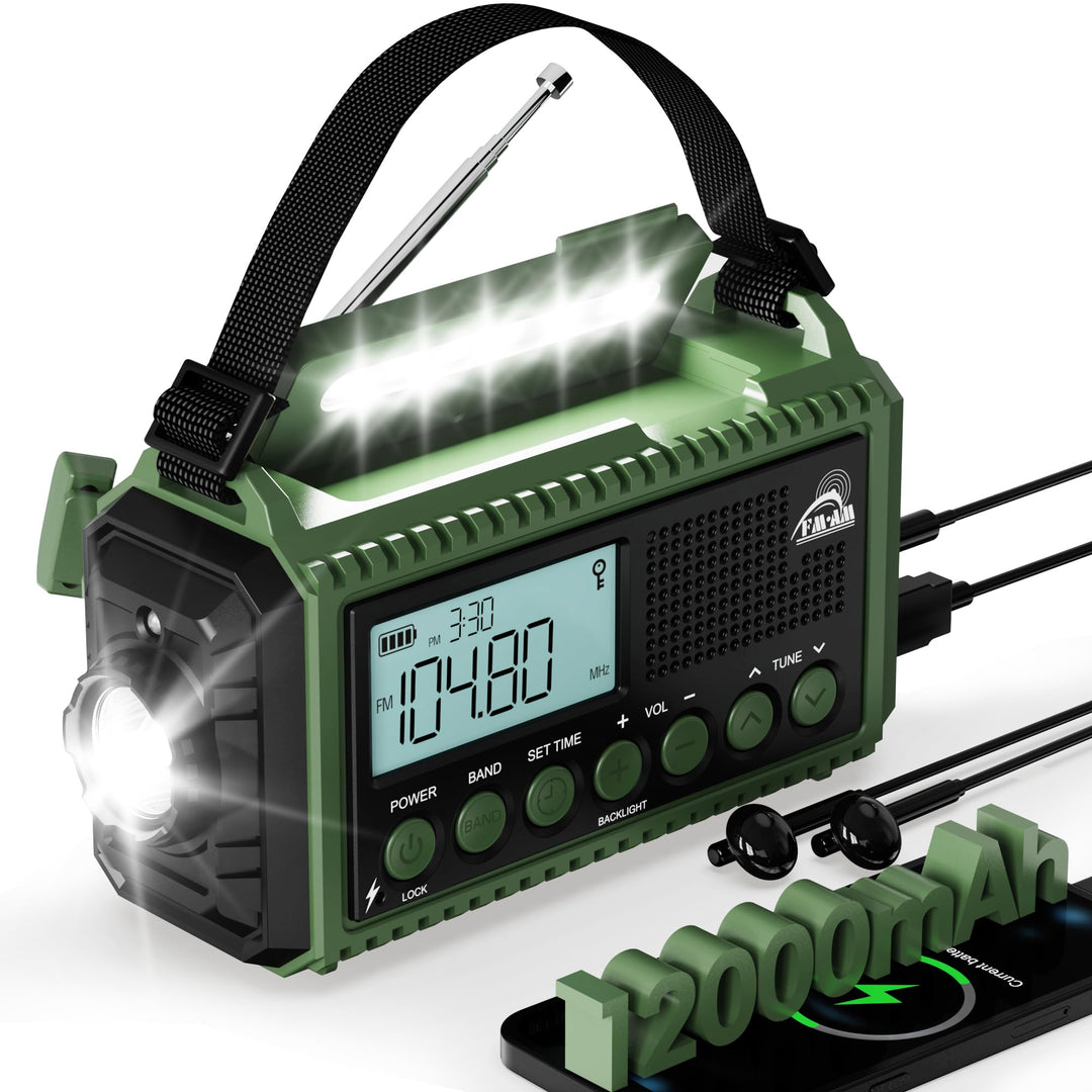 Roxicosly Kurbelradio Notfallradio AM/FM/SW Tragbares Solar Radio mit 12000mAh Akku, LCD Display,Tas
