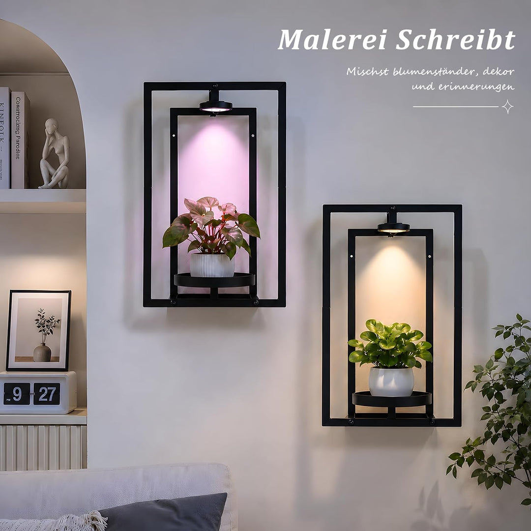 Wandbehang Pflanzgefässe mit Wachstumslicht 2 Set, Blumentopf Wand mit Metallrahmen und Fernbedienun