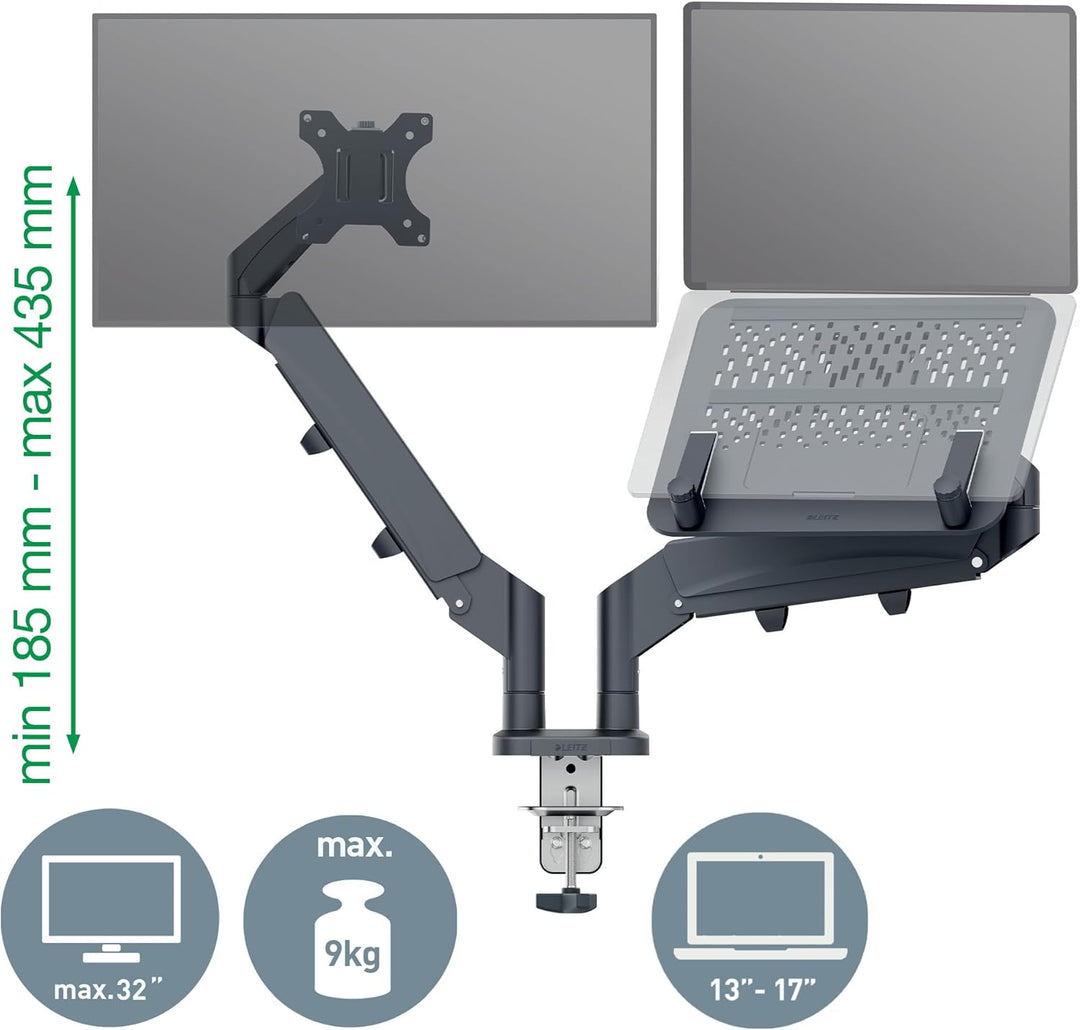 Leitz Ergo Set platzsparender Monitor- und Notebookarm mit MyBox Aufbewahrungsschale und hochwertige