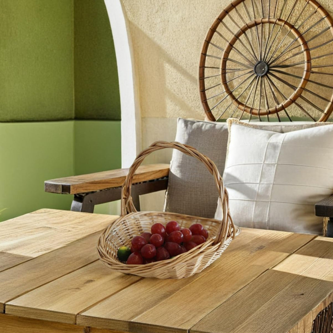 BESTonZON Picknickkorb Rattan Handgewebter Kleiner Obst und Blumenkorb mit Griff für Vielseitige Out