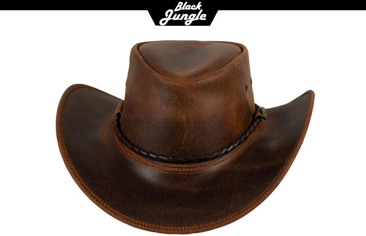 Black Jungle Kimbolton Lederhut aus Echtleder, Westernhut, Australienhut, Cowboyhut, Unisex, Braun/S