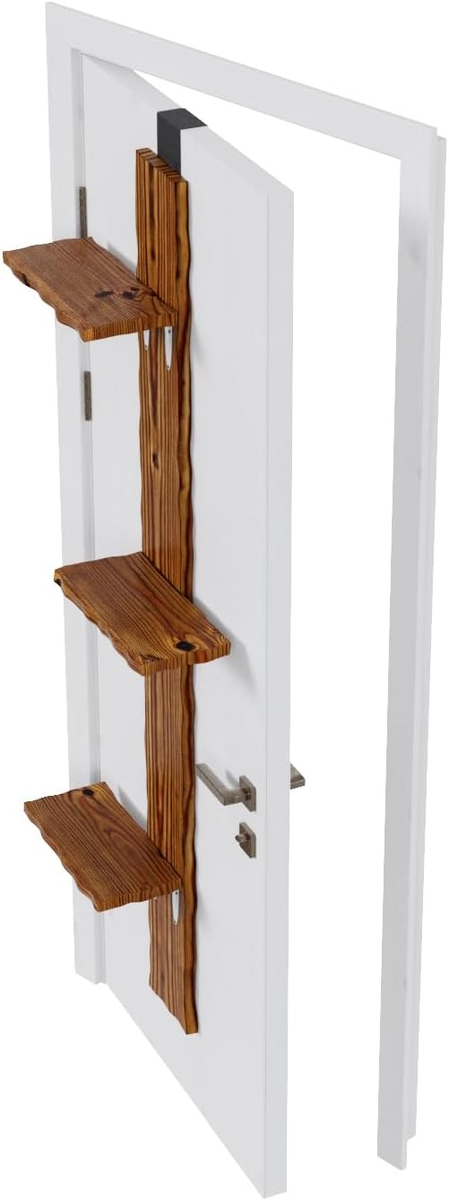 QLS Katzenleiter aus Kiefernholz Katzentreppe Türmontage 3 Stufen 180 cm DEKO geflammt