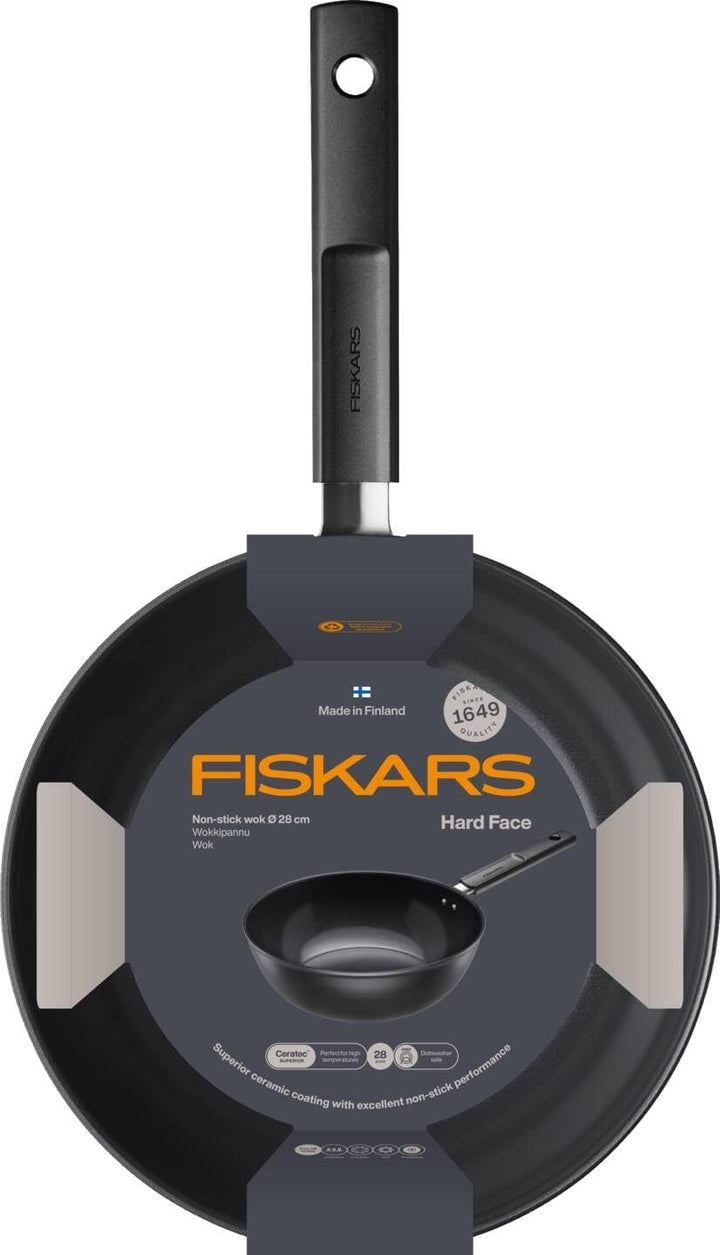 Fiskars Wokpfanne, Hard Face, Durchmesser 28 cm, Füllmenge: 4,5 Liter, Für alle Kochfelder geeignet,