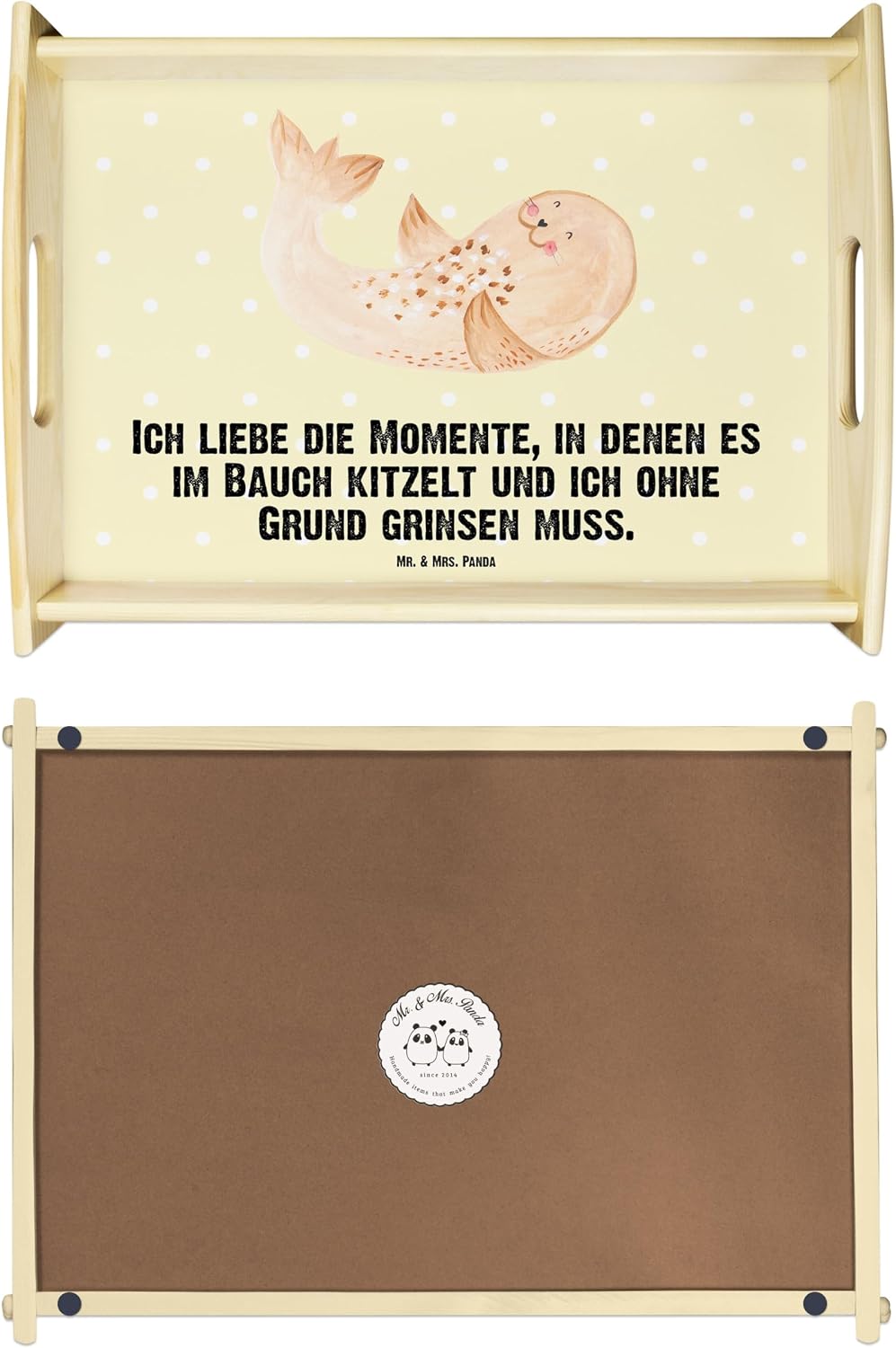 Mr. &amp; Mrs. Panda Serviertablett Robbe liegend - Geschenk, Seehund, Küchentablett, Strand, Gute Laune