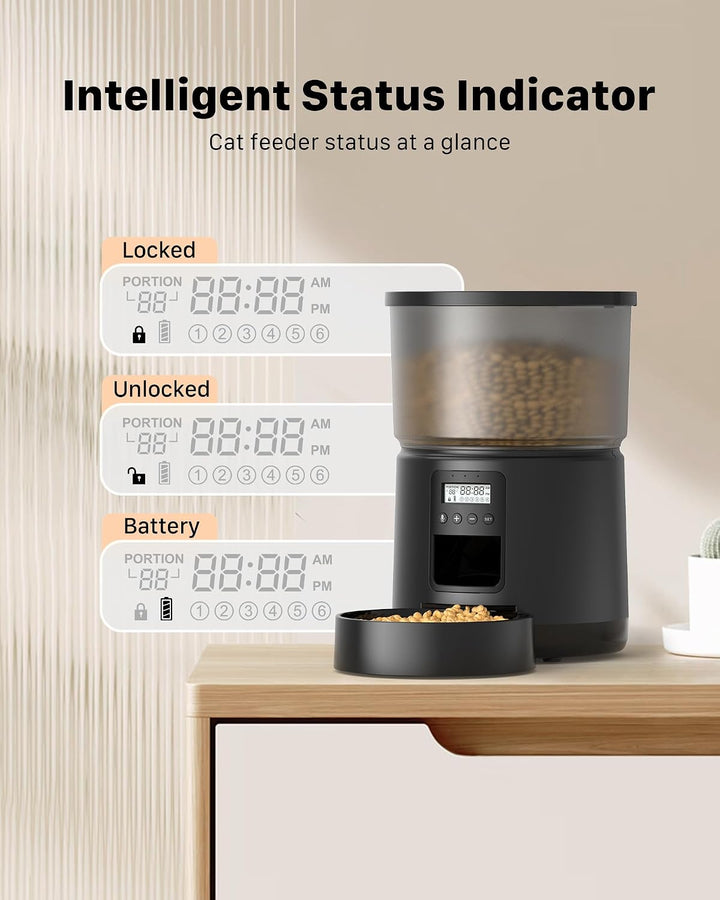 BEMOONY Futterautomat Katze, Katzenfutter Automat mit Programmierbarem Timer, 1-6 Mahlzeiten pro Tag