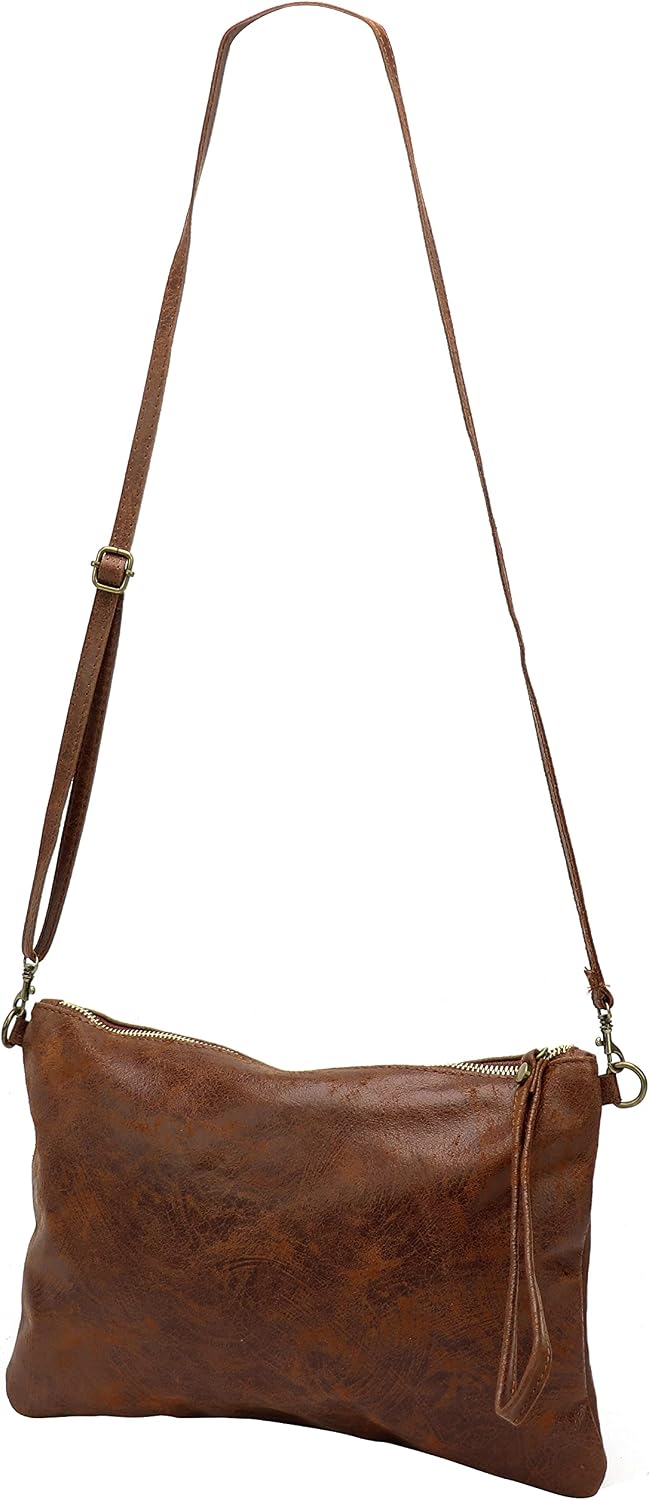 SH Leder Echtleder Umhängetasche Clutch im vintage look mittelgross Tasche Abendtasche 33x22cm Clara