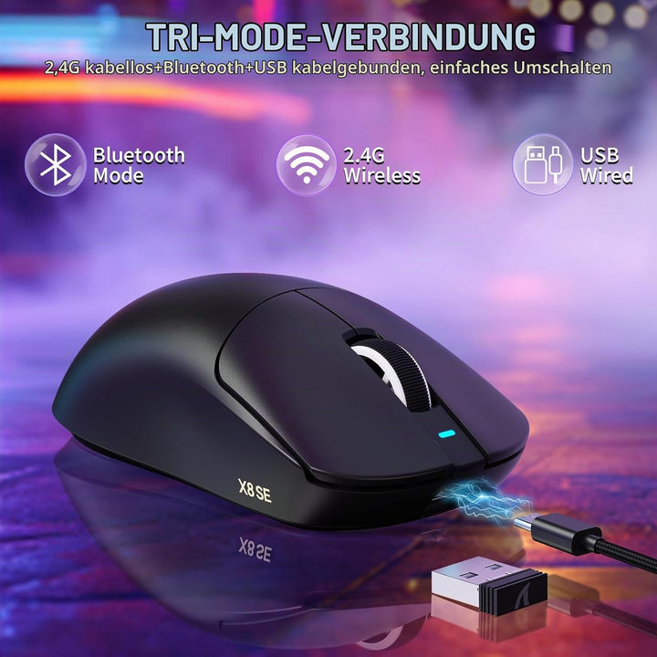 MAMBASNAKE X Attack Shark X8SE 55g ultraleichte kabellose Gaming Maus–bis zu 25000 DPI,PAW3311-Senso