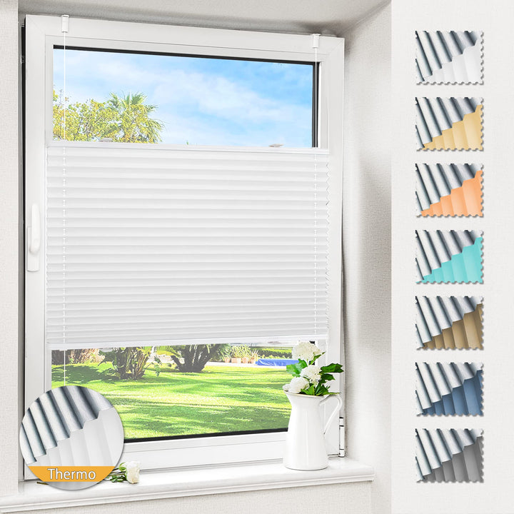 Magiea Plissee ohne Bohren verdunkelung, Thermo Plisseerollo Klemmfix, Weiss 35x80cm(BxH), Verdunklu