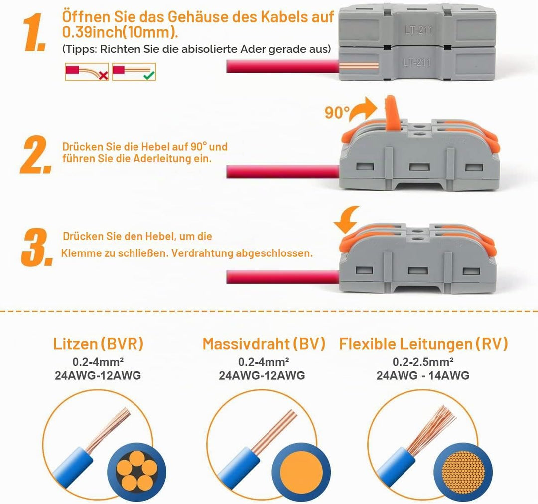 Flintronic Kabelverbinder, 80 Stück Verbindungsklemmen, SPL-1 mit Betätigungshebel, 4mm² Leiter Klem