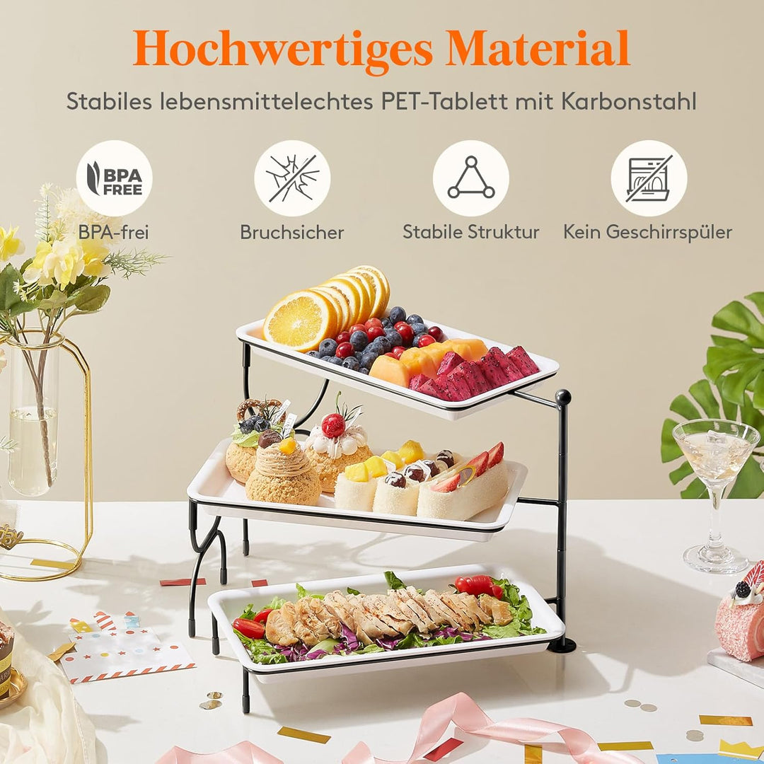 Lifewit Etagere 3 Etagen mit 30 x 17 cm/12x 6.5 Servierplatte, Kunststoff Serviertablett Serviertell