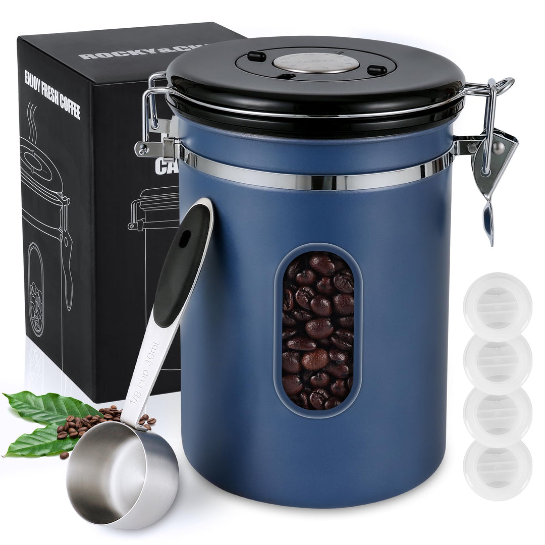 ROCKY&amp;CHAO Kaffeedose Luftdicht aus Edelstahl 1,8L Kaffeebhnen Behälter 600g Vorratsdose für Tee Nüs