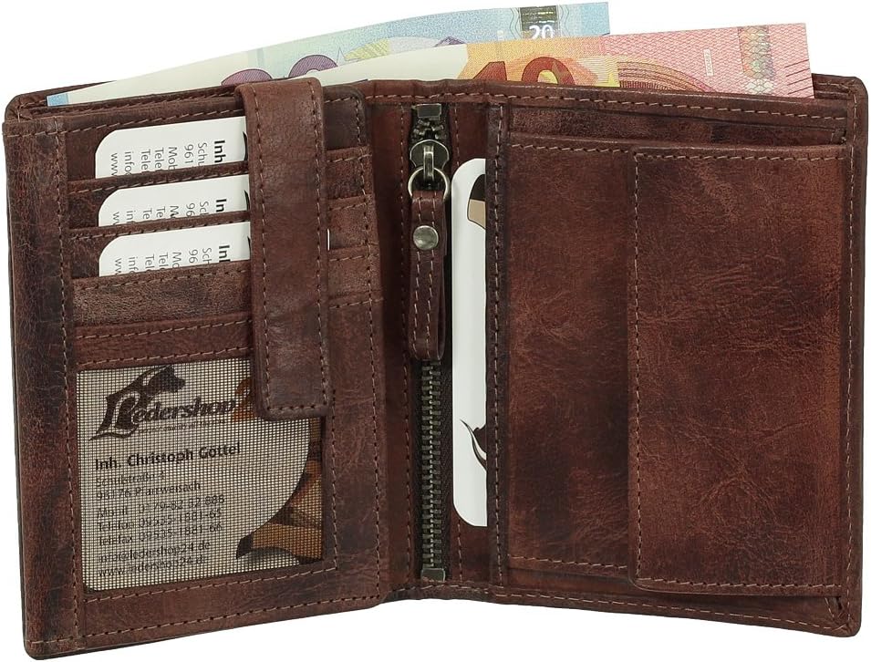 Ledershop24 Luxus Leder Bikerbörse mit Kette Biker Geldbörse Portemonnaie Geldbeutel 10 cm vers. Far