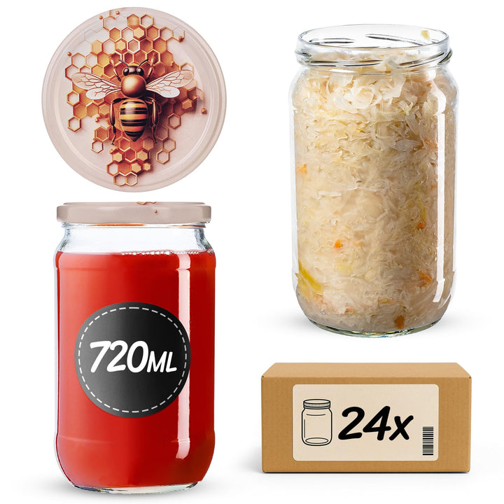 KADAX 24er Set Einmachgläser 720ml TO82 Honigwabe, Grosse Sturzgläser mit Schraubdeckel, Einkochgläs