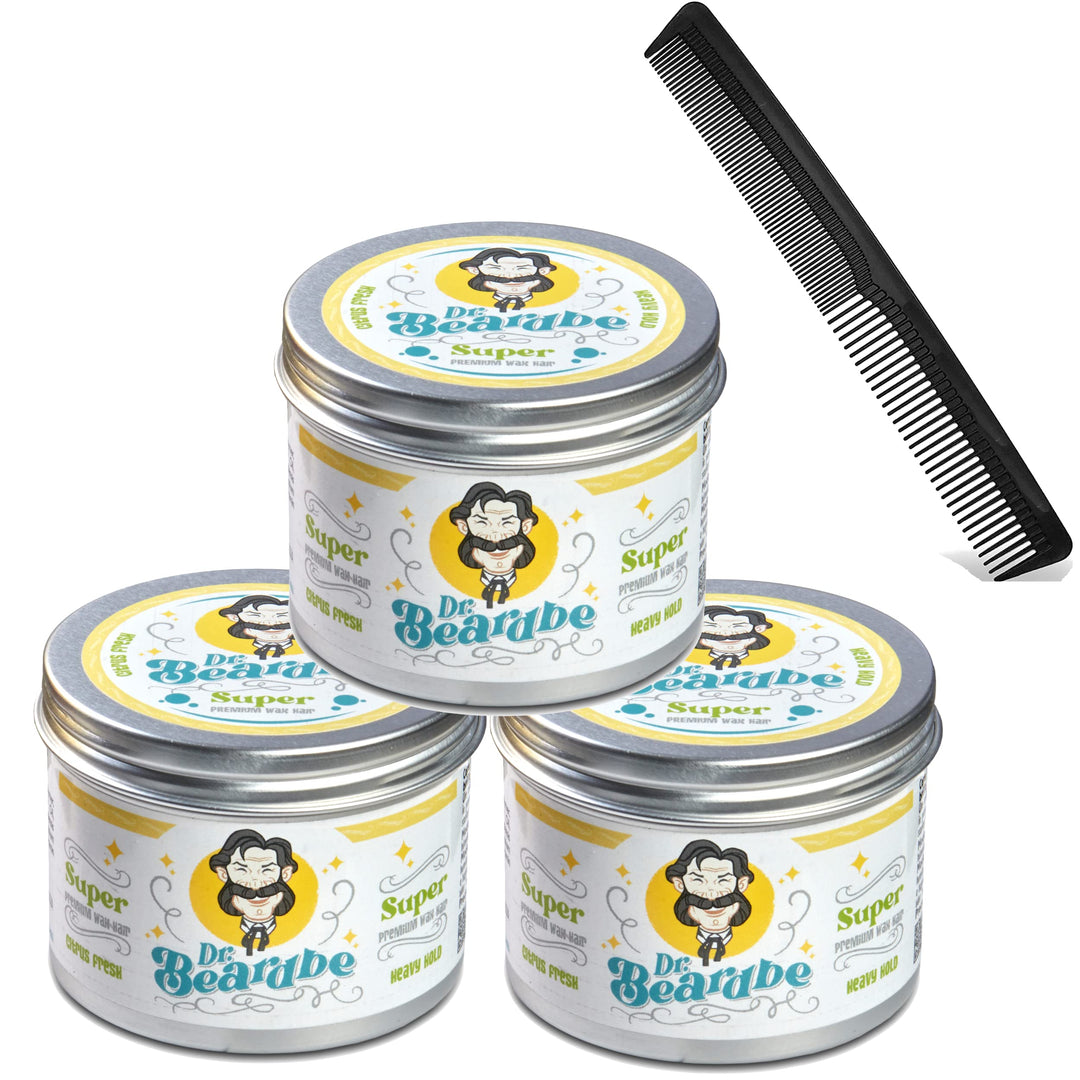 BEARDBE superstarkes Haarwachs-Pack für alle Haartypen mit Geschenkkamm, mit Zitrusaroma und extra s