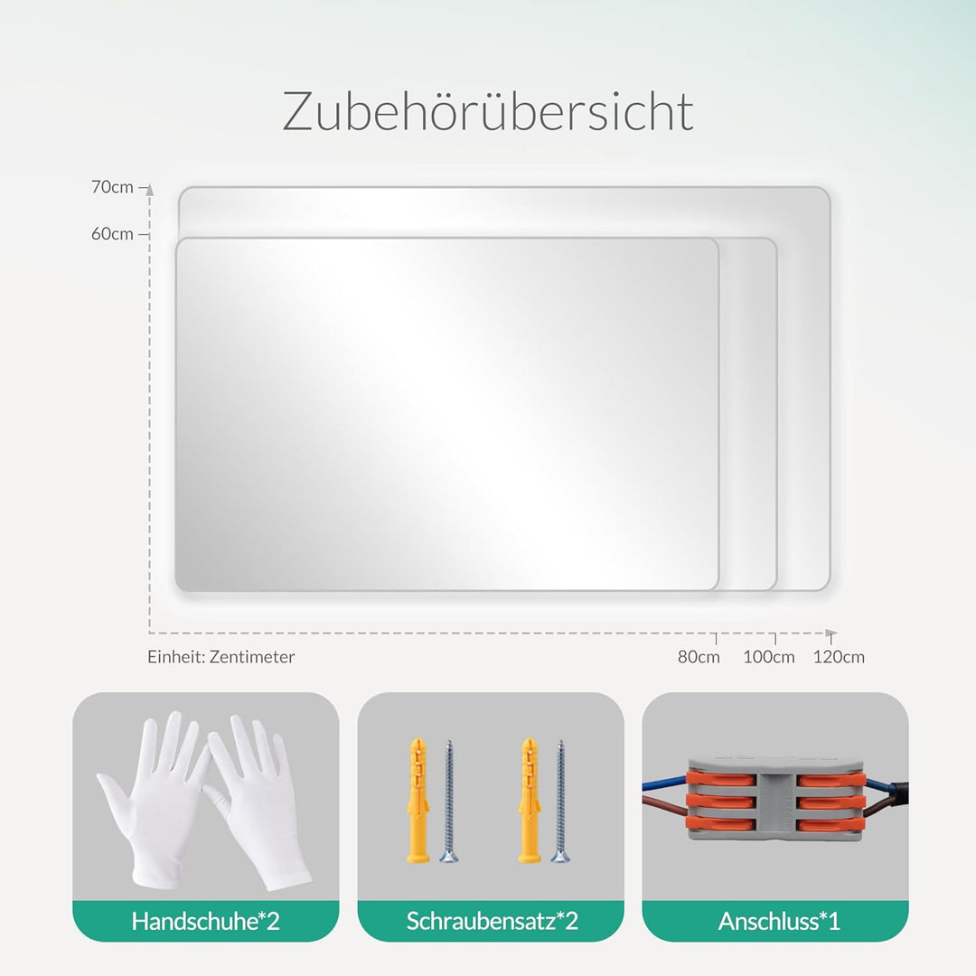 Badspiegel mit Beleuchtung Antibeschlag Touch-Schalter Uhr 120x70cm Mit Schminkspiegel 120L x 70B cm