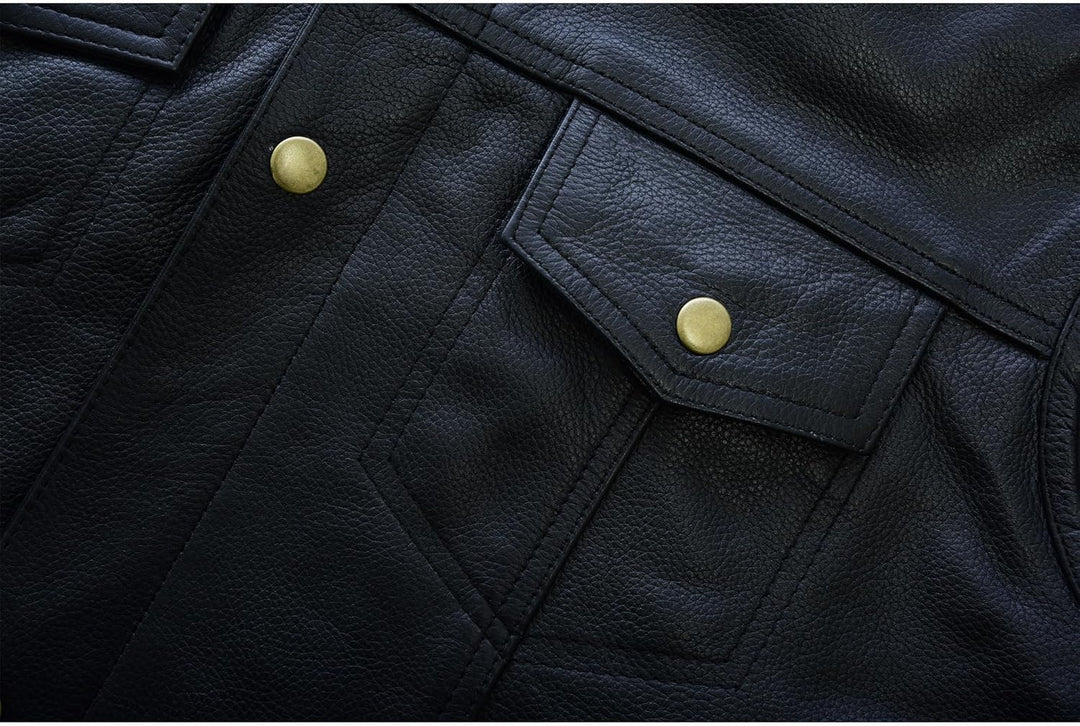 Leatherick Herren Biker Weste aus echtem Leder mit offenen Knöpfen für Reiten und modische Weste (XL