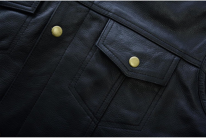 Leatherick Herren Biker Weste aus echtem Leder mit offenen Knöpfen für Reiten und modische Weste (XL